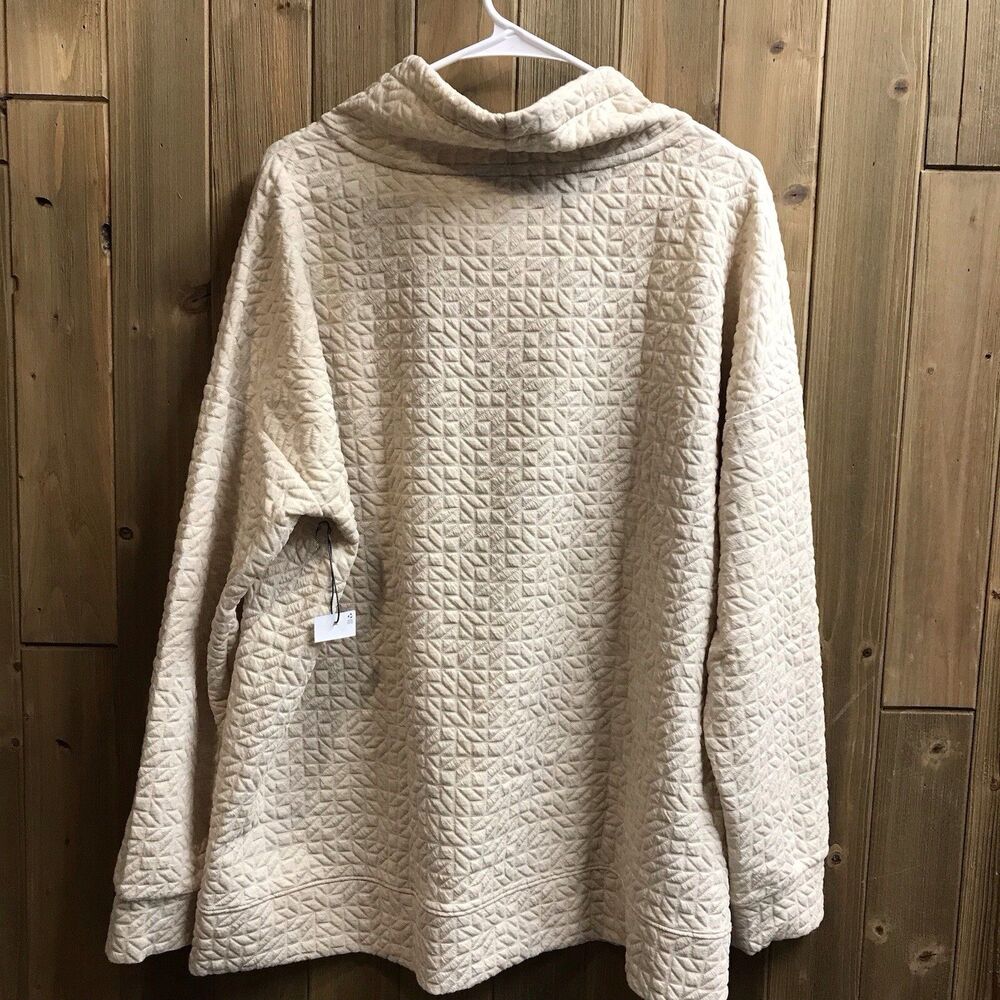 Liz Claiborne Womens Sz. XXLarge Cowl Neck Pull Over Cream Quilt Drawstring - Picture 6 of 10